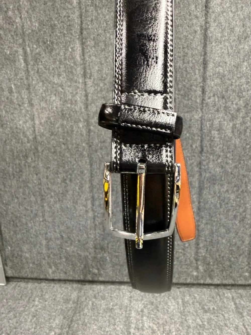 Stafford Black and Brown Leather Belt with Silver Buckle